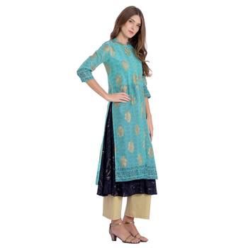 Teal printed chanderi kurti 2