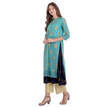Teal printed chanderi kurti 3
