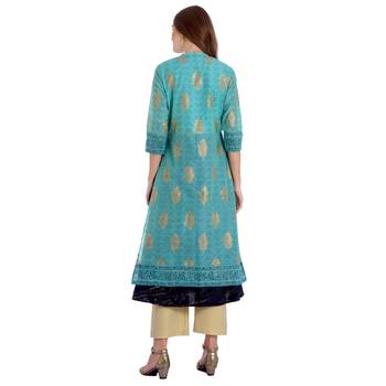 Teal printed chanderi kurti 4