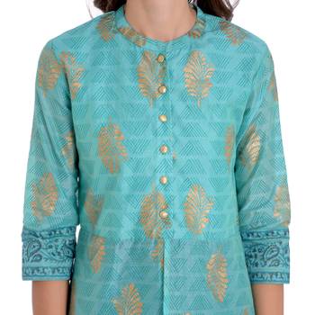 Teal printed chanderi kurti 5
