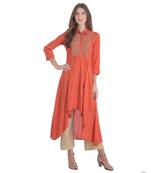 Orange embroidered rayon kurti