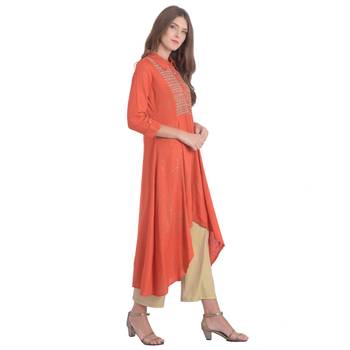 Orange embroidered rayon kurti 2