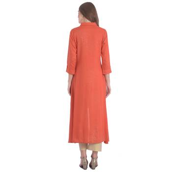 Orange embroidered rayon kurti 4