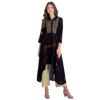 Black embroidered rayon kurti 1