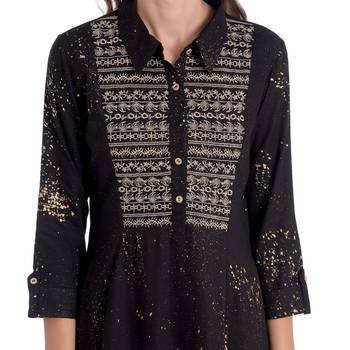 Black embroidered rayon kurti 5