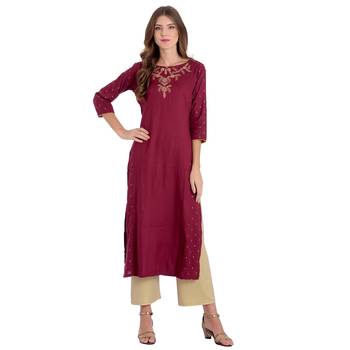 Maroon embroidered rayon kurti 1