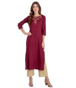 Maroon embroidered rayon kurti