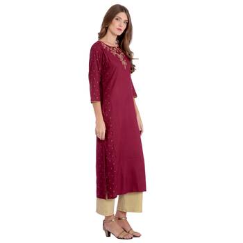 Maroon embroidered rayon kurti 2
