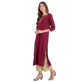 Maroon embroidered rayon kurti 3