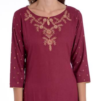 Maroon embroidered rayon kurti 5
