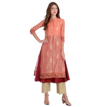Peach printed chanderi kurti 1