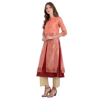 Peach printed chanderi kurti 2