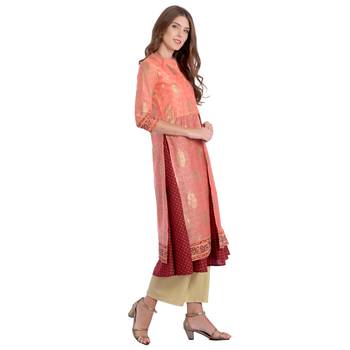 Peach printed chanderi kurti 3