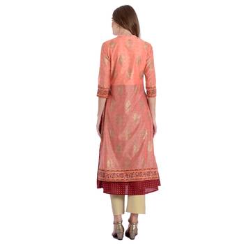 Peach printed chanderi kurti 4