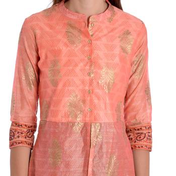 Peach printed chanderi kurti 5