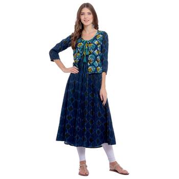 Blue printed rayon kurti 1