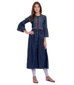 Navy blue embroidered cotton kurti