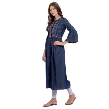 Navy blue embroidered cotton kurti 3