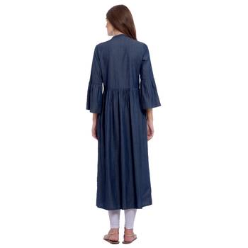 Navy blue embroidered cotton kurti 4