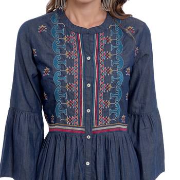 Navy blue embroidered cotton kurti 5