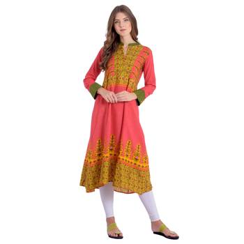 Pink printed rayon kurti 1