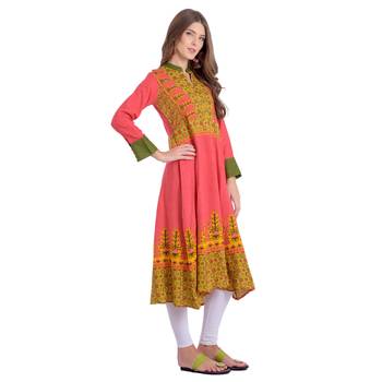 Pink printed rayon kurti 2