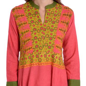 Pink printed rayon kurti 5