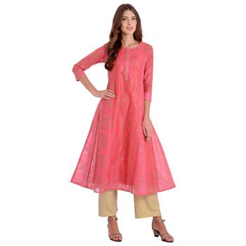 Pink printed chanderi kurti 1