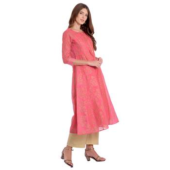 Pink printed chanderi kurti 2