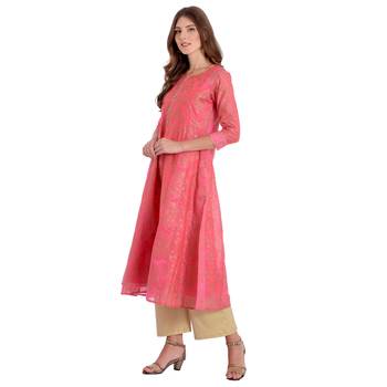 Pink printed chanderi kurti 3