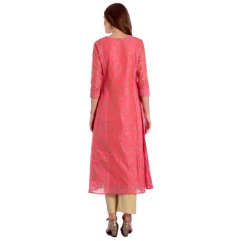Pink printed chanderi kurti 4