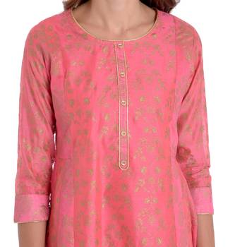 Pink printed chanderi kurti 5
