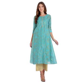 Sky blue printed chanderi kurti 1