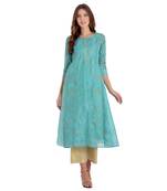 Sky blue printed chanderi kurti