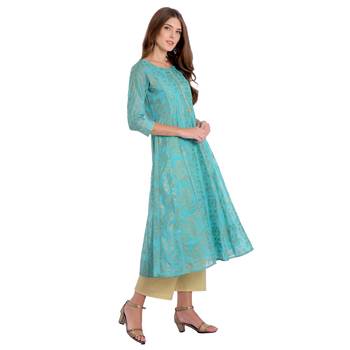 Sky blue printed chanderi kurti 2