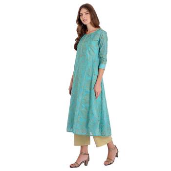 Sky blue printed chanderi kurti 3