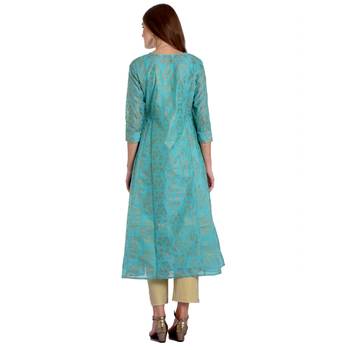 Sky blue printed chanderi kurti 4