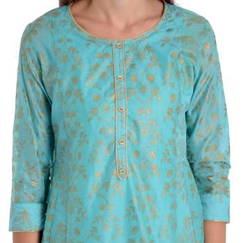 Sky blue printed chanderi kurti 5