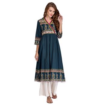 Green embroidered cotton kurti 1