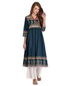 Green embroidered cotton kurti