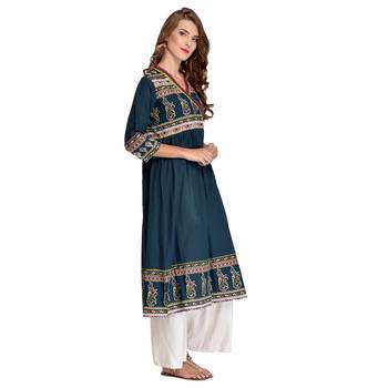 Green embroidered cotton kurti 2