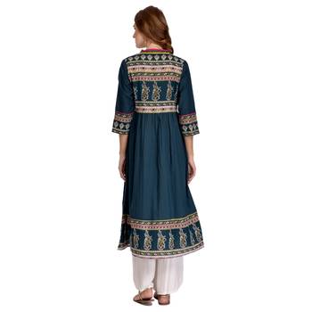 Green embroidered cotton kurti 4