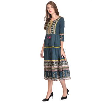 Green printed cotton kurti 3