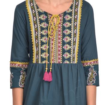 Green printed cotton kurti 5