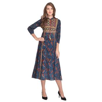 Blue embroidered cotton kurti 1
