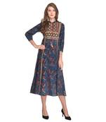 Blue embroidered cotton kurti