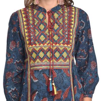 Blue embroidered cotton kurti 5