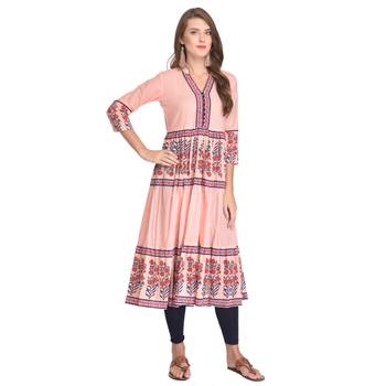 Pink printed cotton kurti 1