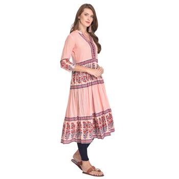 Pink printed cotton kurti 2