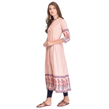 Pink printed cotton kurti 3